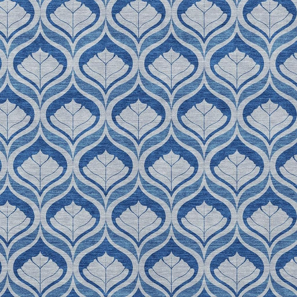 9' X 12' Navy Blue And Sky Blue Geometric Washable Indoor Outdoor Area Rug