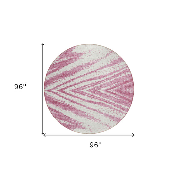 8' Blush And Ivory Round Abstract Washable Indoor Outdoor Area Rug