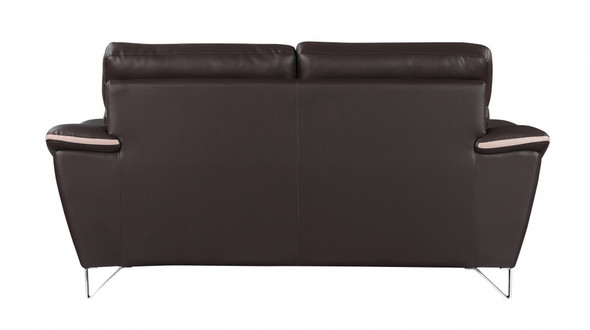 69" Brown And Silver Faux Leather Love Seat