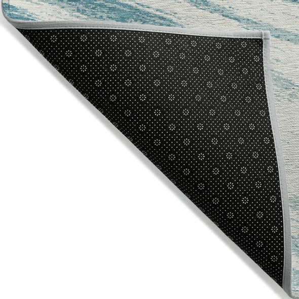 5' X 8' Teal Blue And Ivory Abstract Washable Indoor Outdoor Area Rug