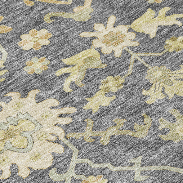 8' Gray Ivory And Green Round Floral Washable Indoor Outdoor Area Rug