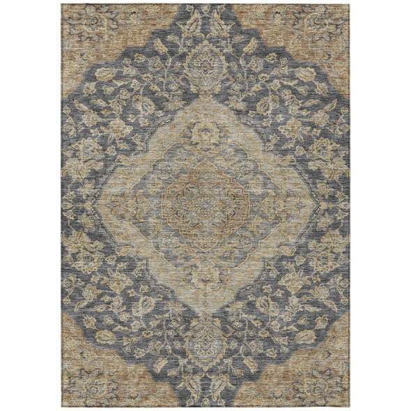 9' X 12' Charcoal Gray And Brown Oriental Washable Indoor Outdoor Area Rug