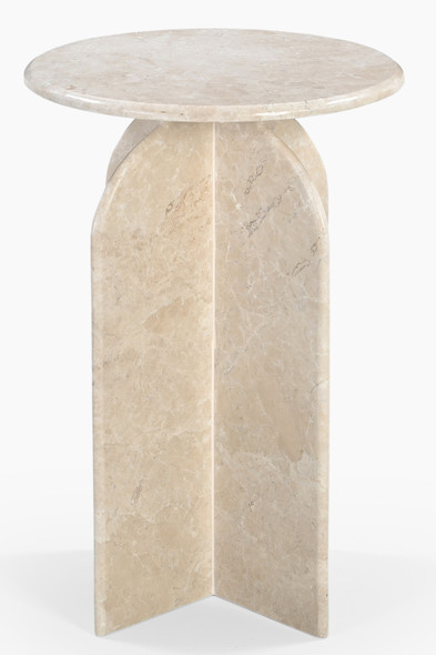 24" Cream Marble Round Pedestal End Table
