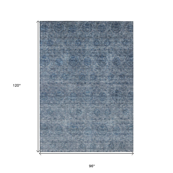8' X 10' Blue And Ivory Floral Washable Indoor Outdoor Area Rug