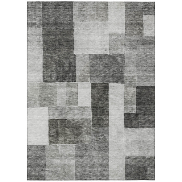9' X 12' Pewter And Black Geometric Washable Indoor Outdoor Area Rug