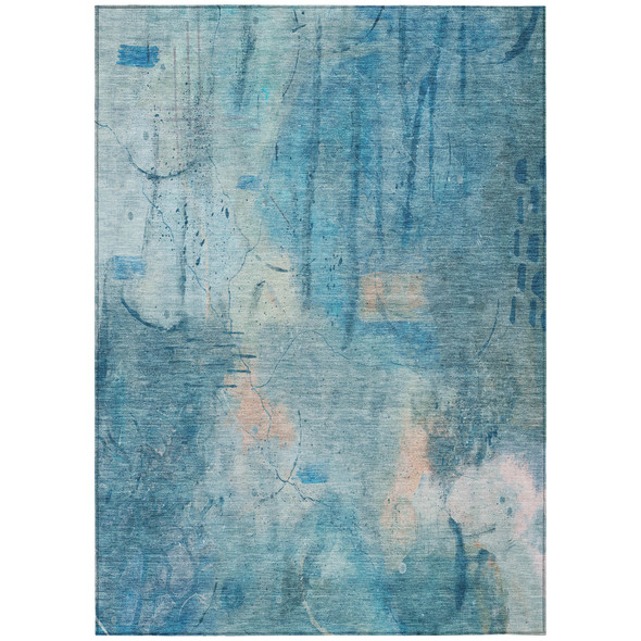 8' X 10' Blue And Beige Abstract Washable Indoor Outdoor Area Rug