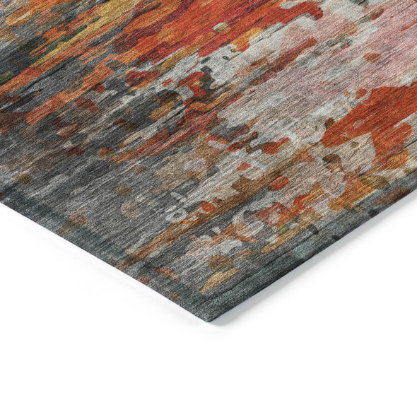 9' X 12' Terra Cotta And Beige Abstract Washable Indoor Outdoor Area Rug