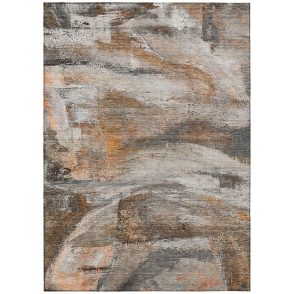 9' X 12' Brown Gray And Copper Abstract Washable Indoor Outdoor Area Rug