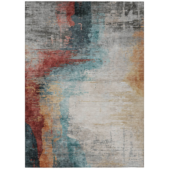 10' X 14' Teal Blue Mauve And Beige Abstract Washable Indoor Outdoor Area Rug