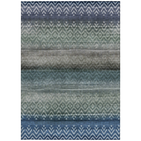 5' X 8' Blue And Gray Geometric Washable Indoor Outdoor Area Rug