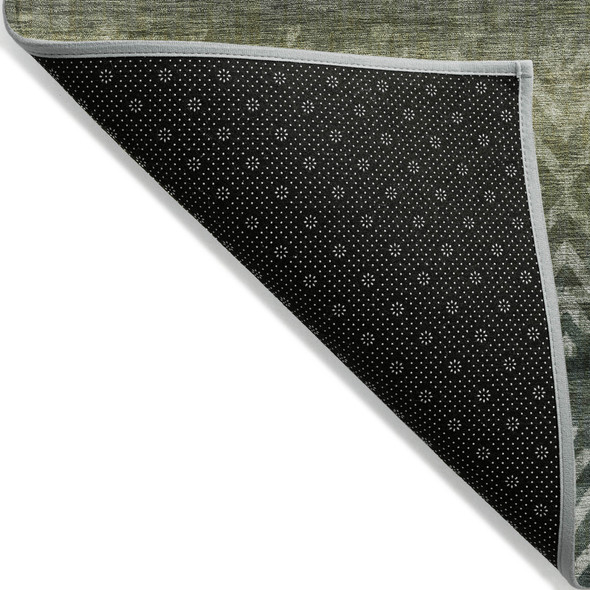 9' X 12' Green And Gold Geometric Washable Indoor Outdoor Area Rug
