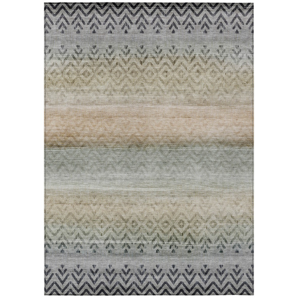 8' X 10' Gray And Copper Geometric Washable Indoor Outdoor Area Rug