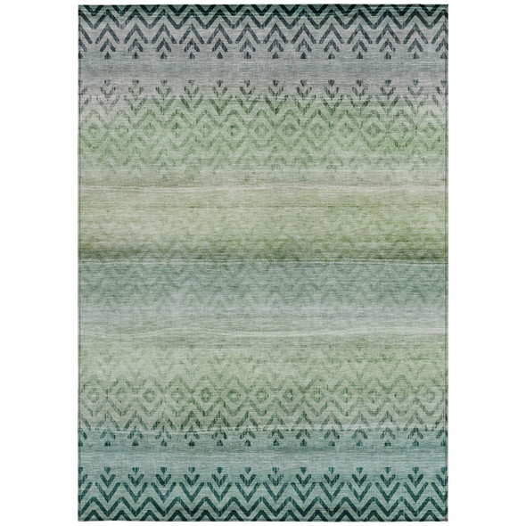 3' X 5' Teal Blue And Green Geometric Washable Indoor Outdoor Area Rug