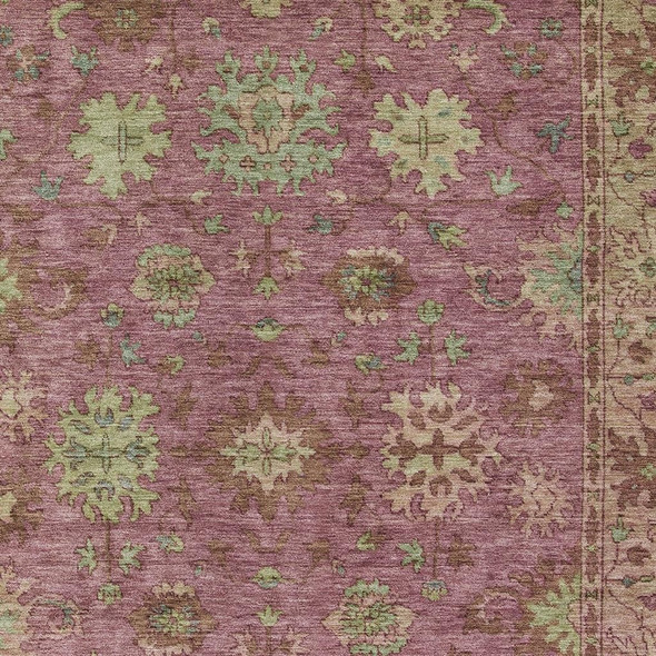 10' X 14' Pink Gold And Beige Floral Washable Indoor Outdoor Area Rug