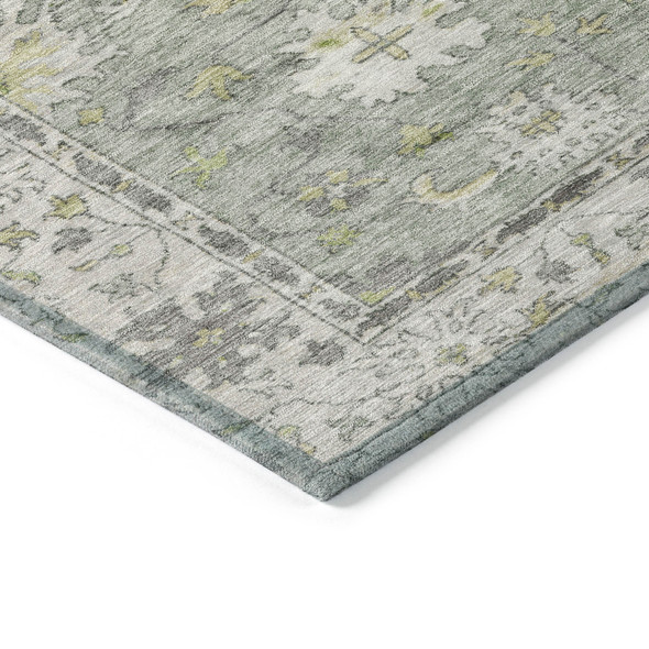 3' X 5' Sage Gray And Gold Floral Washable Indoor Outdoor Area Rug