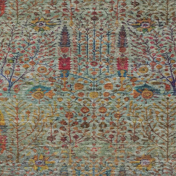 5' X 8' Green Red And Navy Blue Floral Washable Indoor Outdoor Area Rug