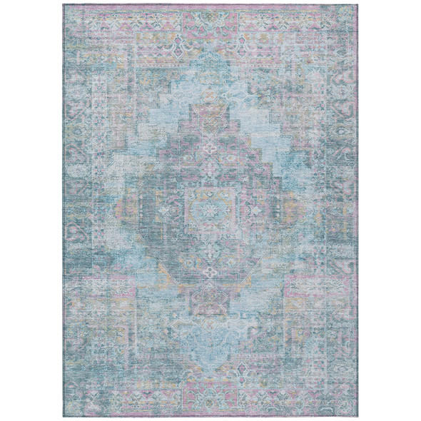 8' X 10' Blue And Pink Medallion Washable Indoor Outdoor Area Rug