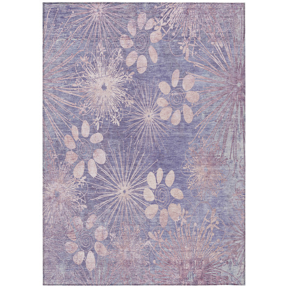 5' X 8' Purple And Ivory Floral Washable Indoor Outdoor Area Rug