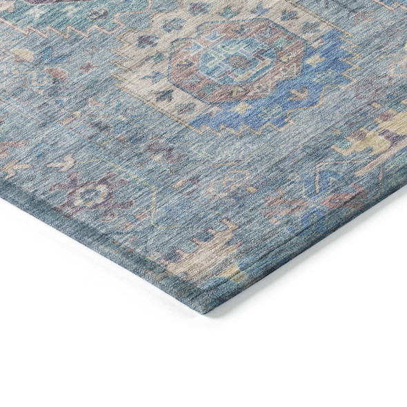 5' X 8' Blue Wheat And Copper Medallion Washable Indoor Outdoor Area Rug