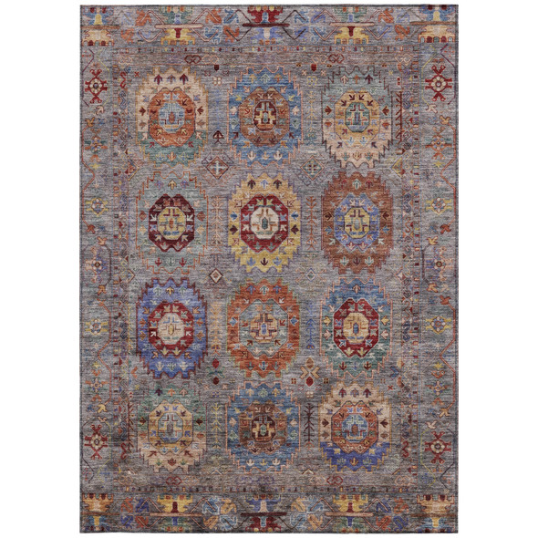 3' X 5' Gray Burgundy And Gold Medallion Washable Indoor Outdoor Area Rug