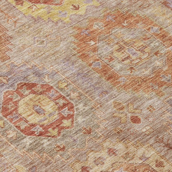 9' X 12' Khaki Gold And Burgundy Medallion Washable Indoor Outdoor Area Rug
