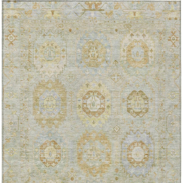 3' X 5' Sage Wheat And Artichoke Green Medallion Washable Indoor Outdoor Area Rug