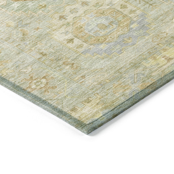 9' X 12' Sage Wheat And Artichoke Green Medallion Washable Indoor Outdoor Area Rug