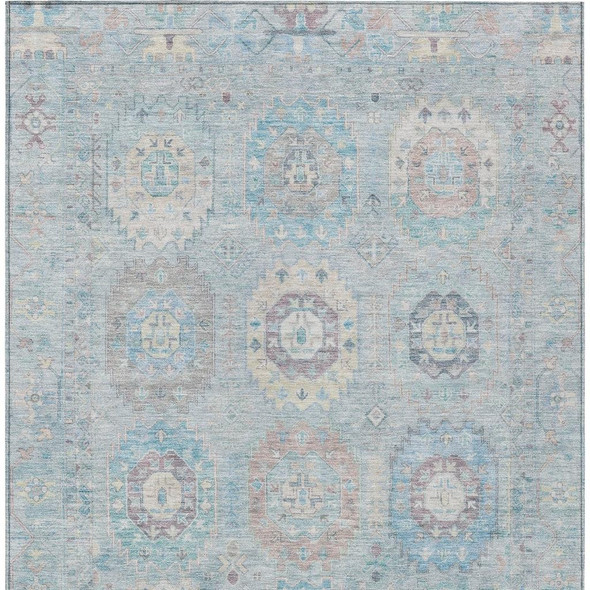9' X 12' Sky Blue Beige And Blush Medallion Washable Indoor Outdoor Area Rug