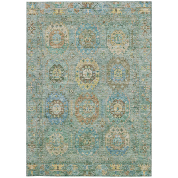 10' X 14' Teal Blue Gold And Copper Medallion Washable Indoor Outdoor Area Rug