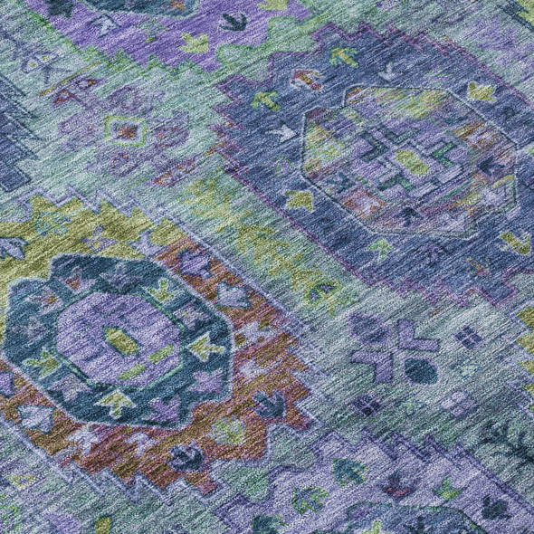 3' X 5' Green Blue And Purple Medallion Washable Indoor Outdoor Area Rug