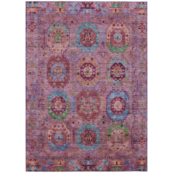 5' X 8' Pink Green And Mauve Medallion Washable Indoor Outdoor Area Rug