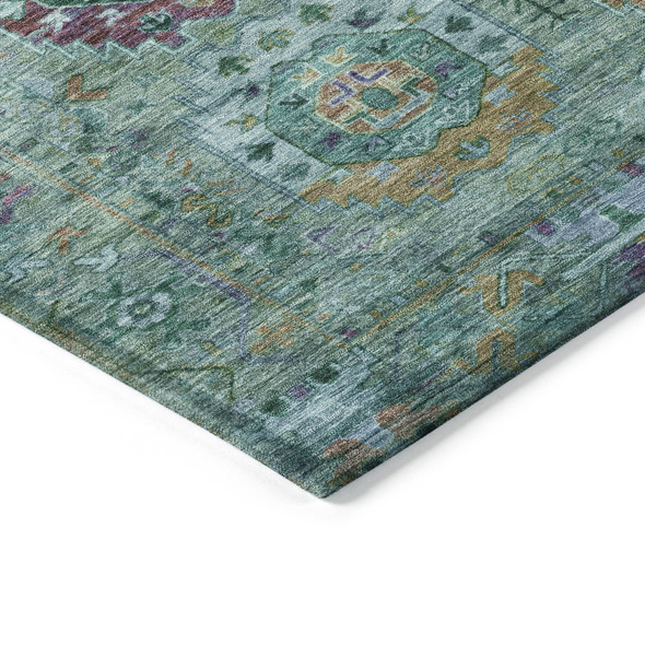 5' X 8' Teal Blue Purple And Gold Medallion Washable Indoor Outdoor Area Rug