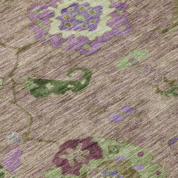 3' X 5' Brown Lavender And Ivory Floral Medallion Washable Indoor Outdoor Area Rug