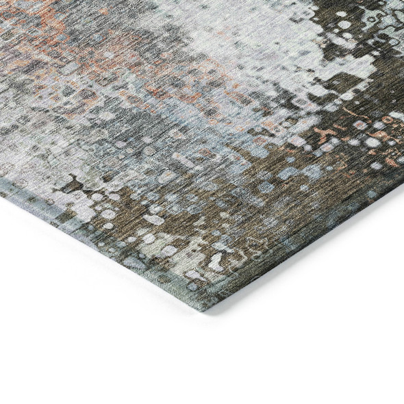 8' Granite Gray Ivory And Coral Round Abstract Washable Indoor Outdoor Area Rug