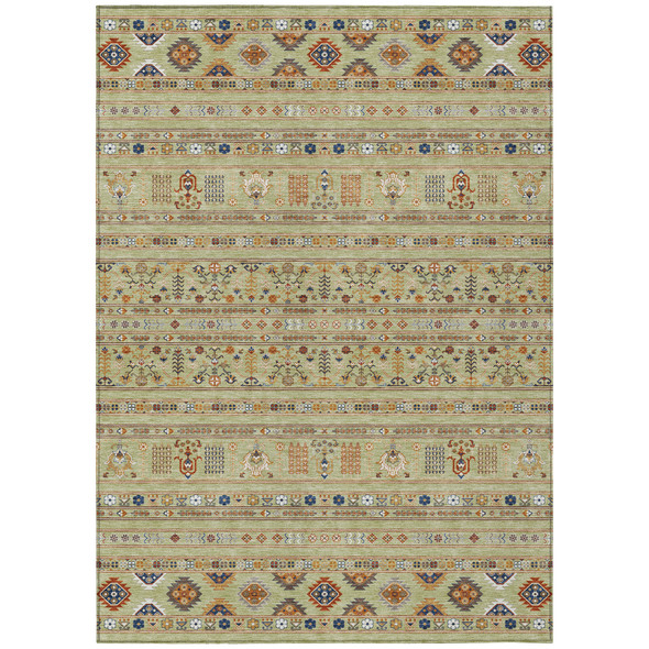 10' X 14' Artichoke Green Blue And Copper Tribal Washable Indoor Outdoor Area Rug