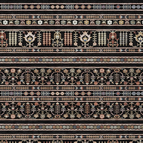 9' X 12' Black Blue And Copper Tribal Washable Indoor Outdoor Area Rug