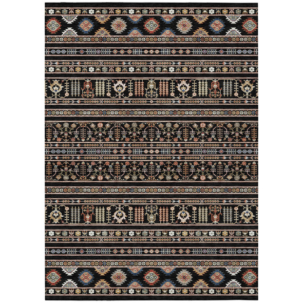10' X 14' Black Blue And Copper Tribal Washable Indoor Outdoor Area Rug