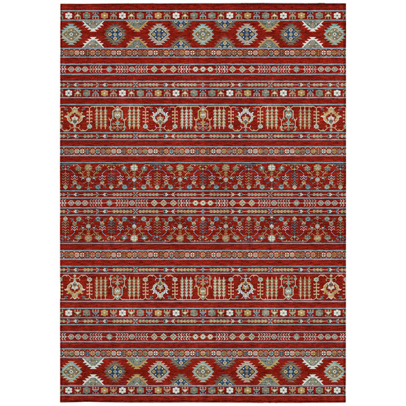 3' X 5' Red Gold And Blue Tribal Washable Indoor Outdoor Area Rug