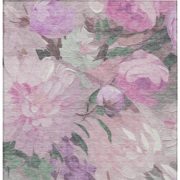 5' X 8' Blush Mauve And Ivory Floral Washable Indoor Outdoor Area Rug