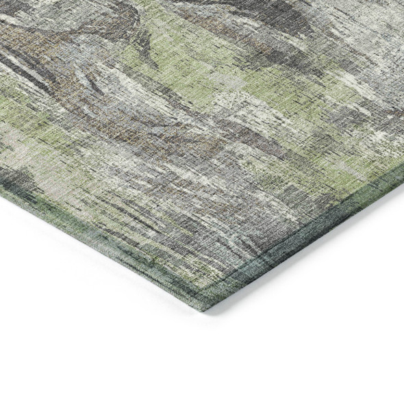 3' X 5' Fern Green And Gray Abstract Washable Indoor Outdoor Area Rug