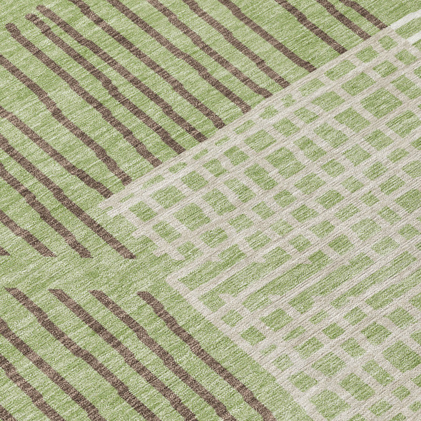 3' X 5' Artichoke Green And Ivory Striped Washable Indoor Outdoor Area Rug