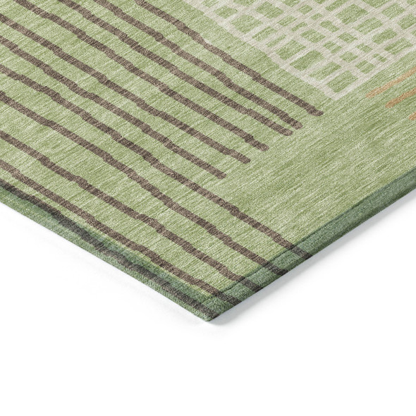 10' X 14' Artichoke Green And Ivory Striped Washable Indoor Outdoor Area Rug