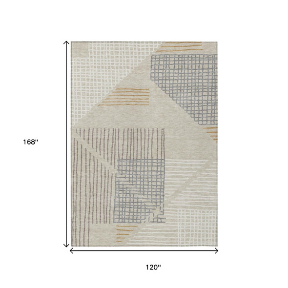 10' X 14' Beige And Gray Striped Washable Indoor Outdoor Area Rug