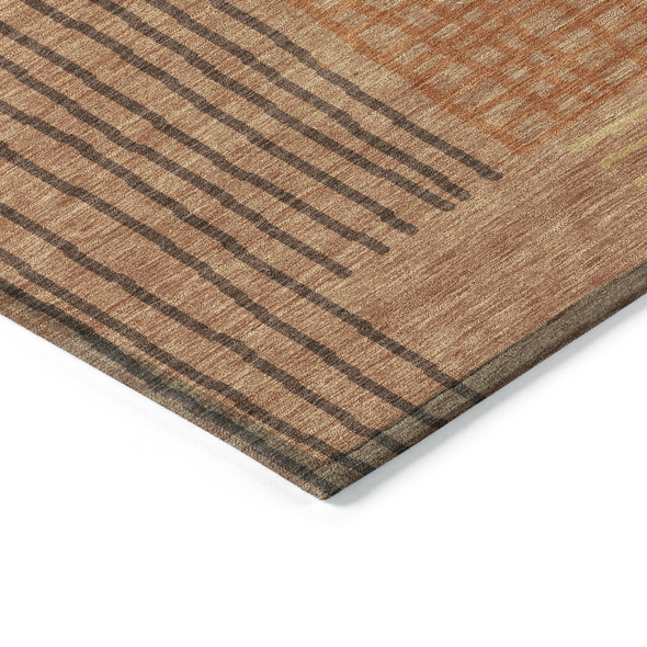 10' X 14' Rust And Ivory Striped Washable Indoor Outdoor Area Rug