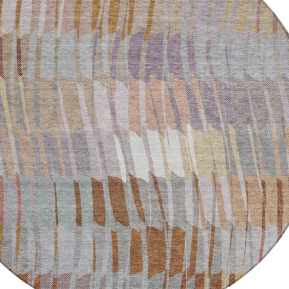 8' Copper Ivory And Wheat Round Striped Washable Indoor Outdoor Area Rug
