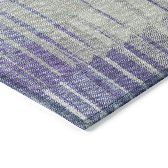 10' X 14' Lavender And Ivory Striped Washable Indoor Outdoor Area Rug