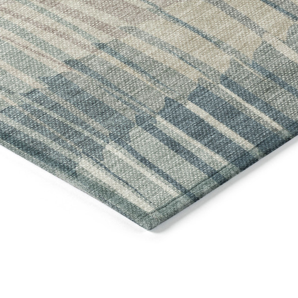 9' X 12' Sage And Ivory Striped Washable Indoor Outdoor Area Rug