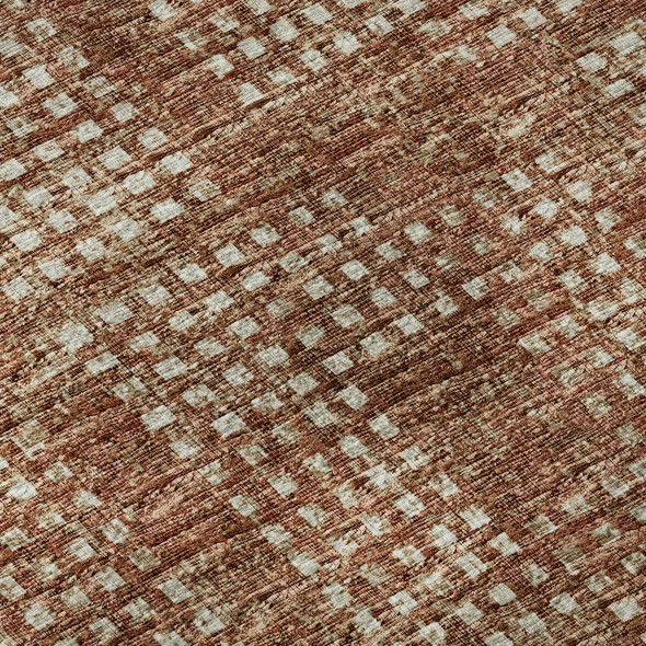 8' Burnt Sienna And Ivory Round Geometric Washable Indoor Outdoor Area Rug