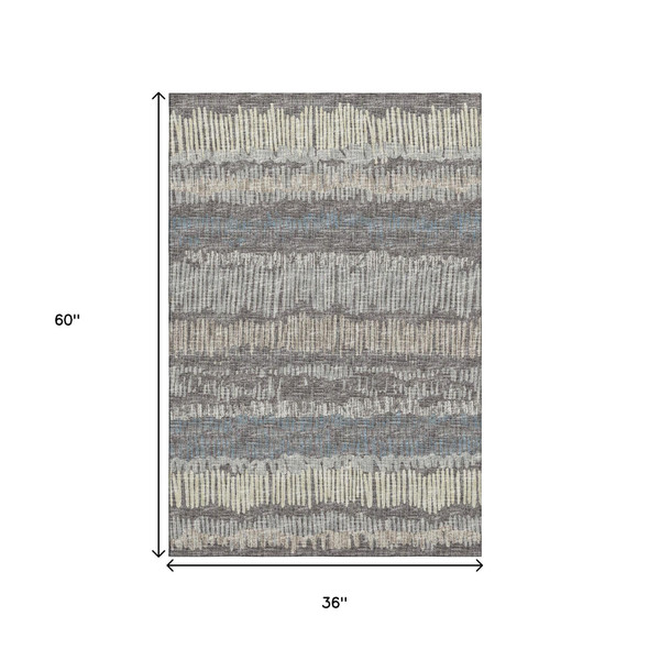 3' X 5' Gray And Ivory Abstract Washable Indoor Outdoor Area Rug