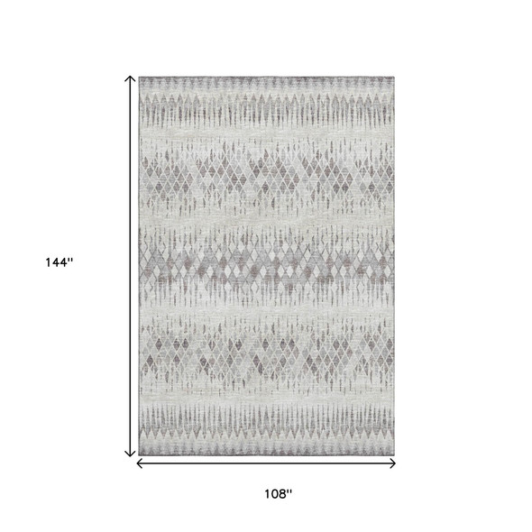 9' X 12' Beige And Gray Ikat Washable Indoor Outdoor Area Rug